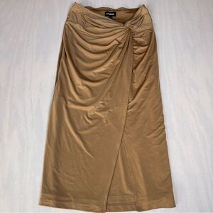 Express Camel Wrap-Style Midi Skirt Size: Medium